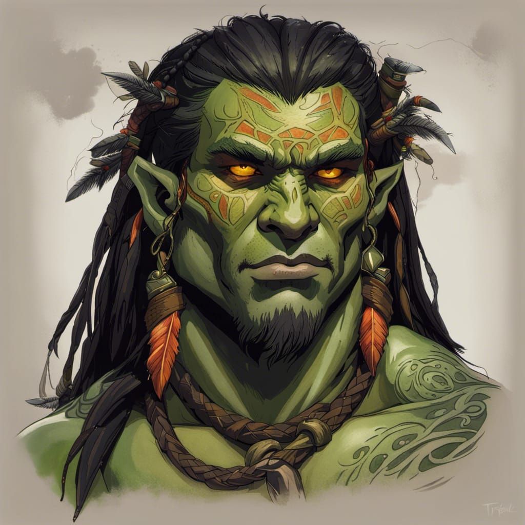 Orc Shaman Portrait in Hyperrealistic Digital Art Style