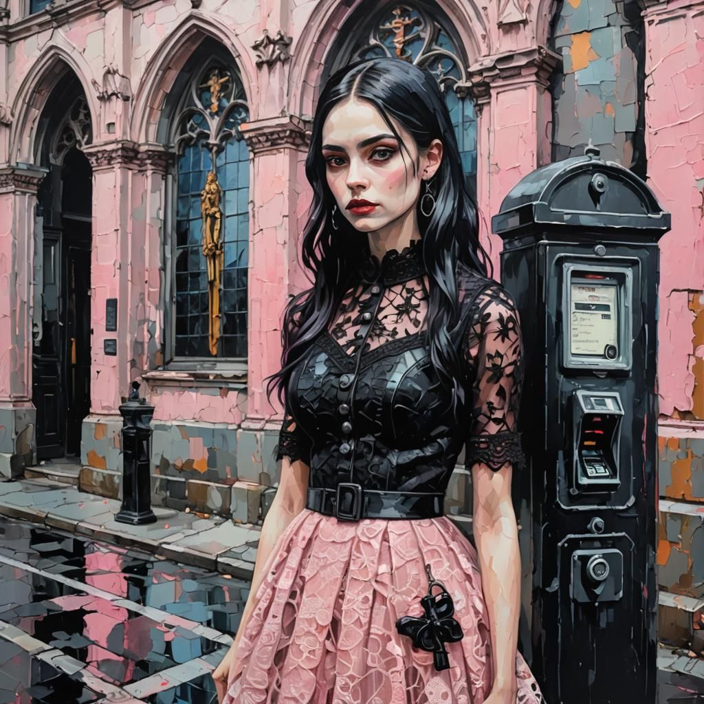 Goth Girl in Church: Expressionistic Impasto Painting