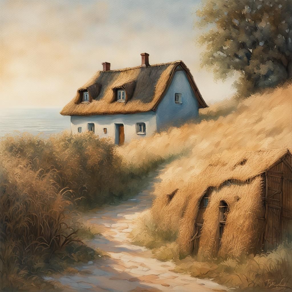 Charming Thatched-Roof House on German Coast in Impressionis...