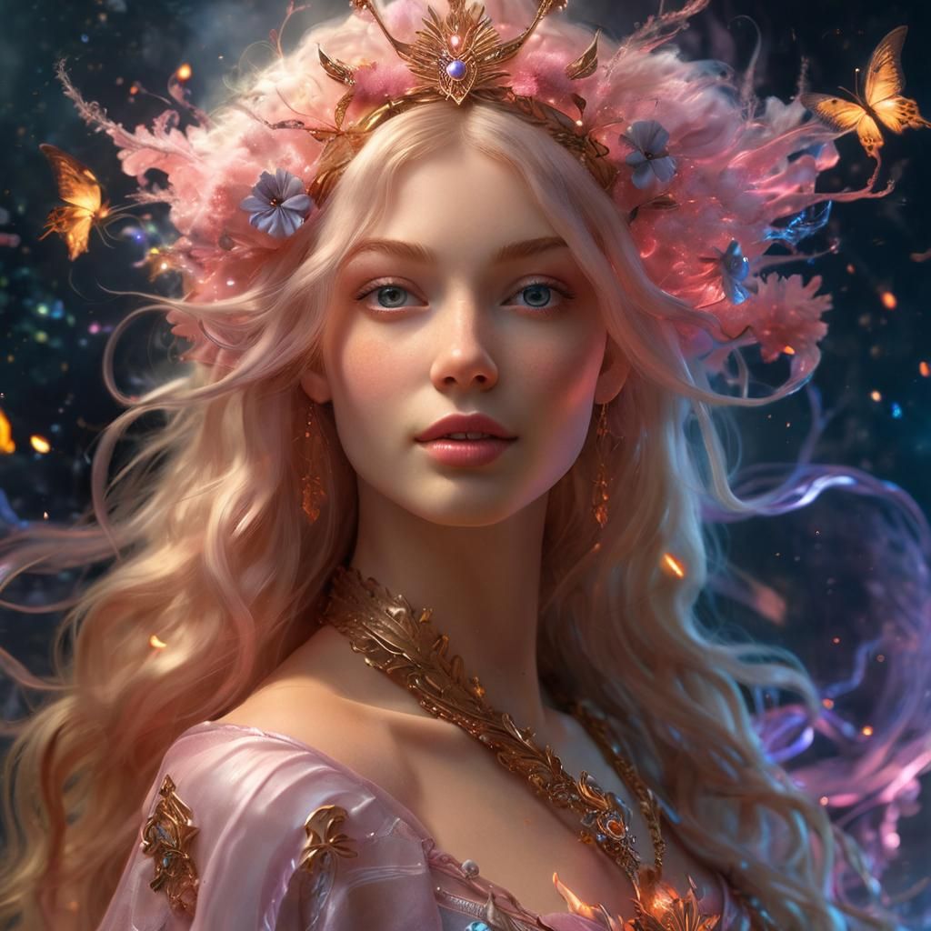 Smoky Goddess Portrait with Bioluminescent Glow