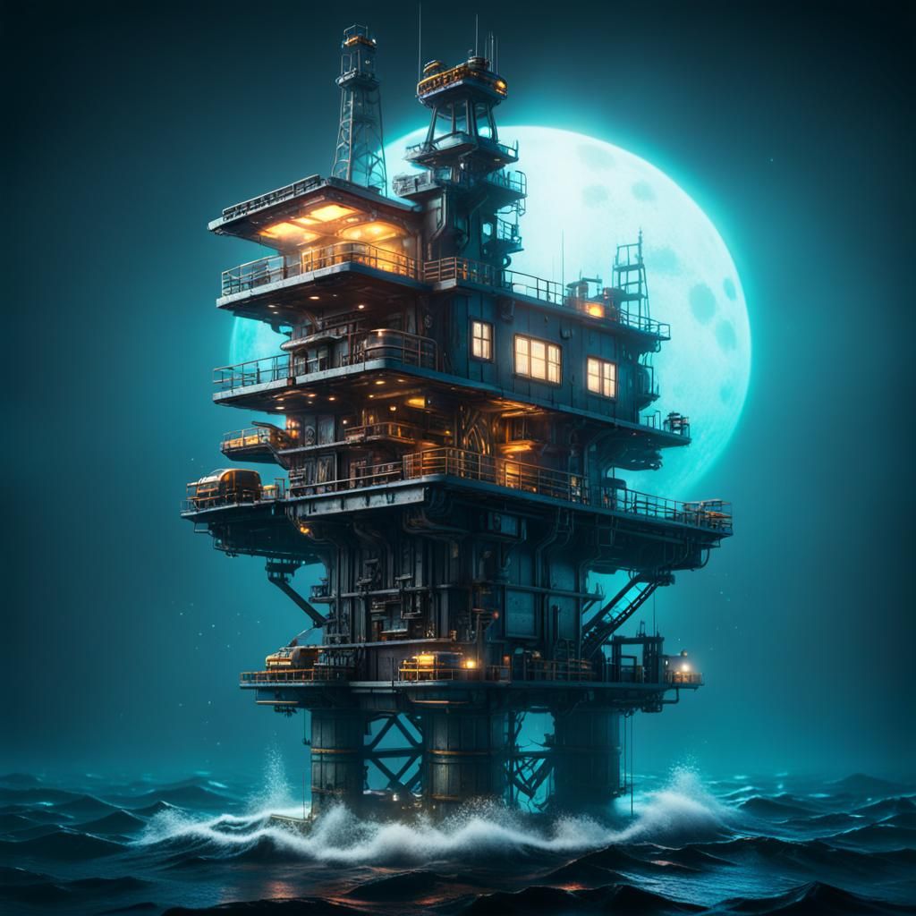 Miniature Deep Sea Oil Platform in 3D Style