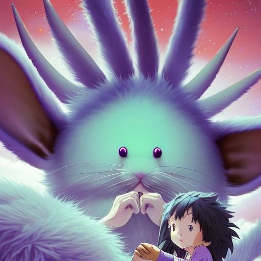 Friendly Purple Bunny Rat Monster in Anime Style