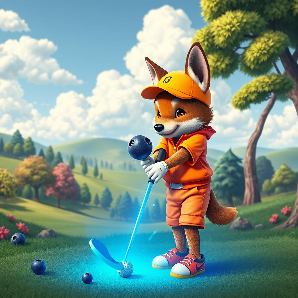 Dog-Boy Golfer in Fantasy Landscape