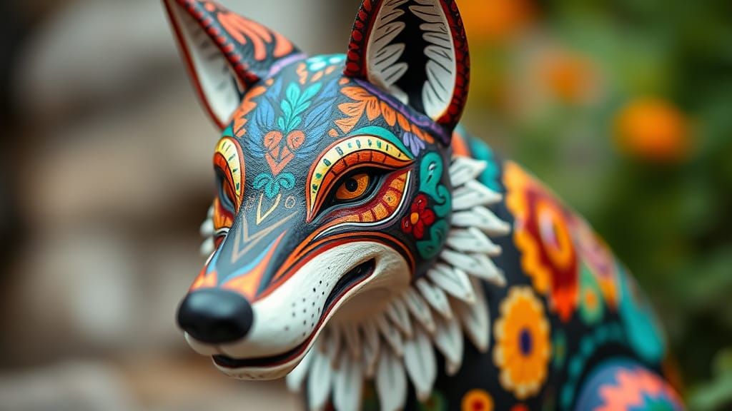 Mexican Wolf Alebrije: Colorful Folk Art Style
