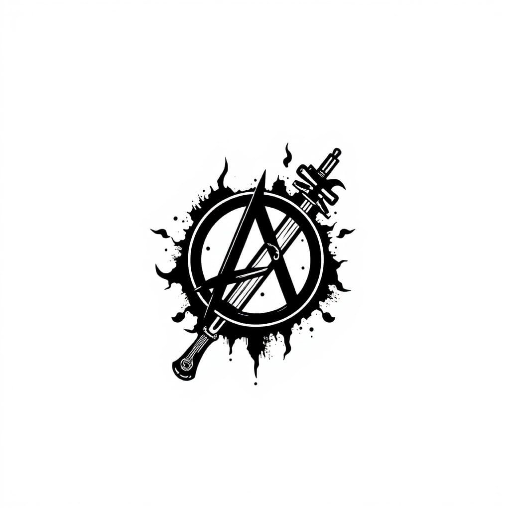 Electric Wheelchair Logo in Anarchist Aesthetic with AK-47 a...