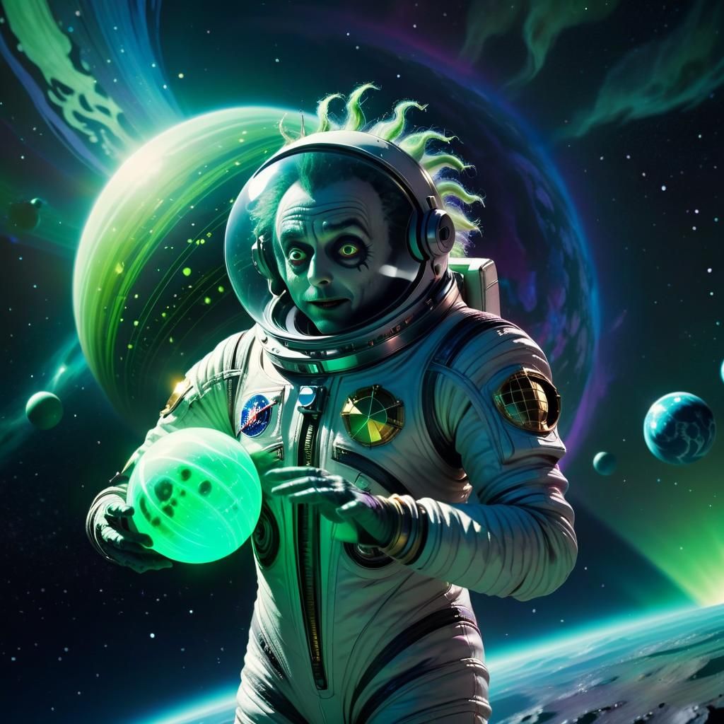 Beetlejuice as Astronaut in Space: Digital Matte Painting