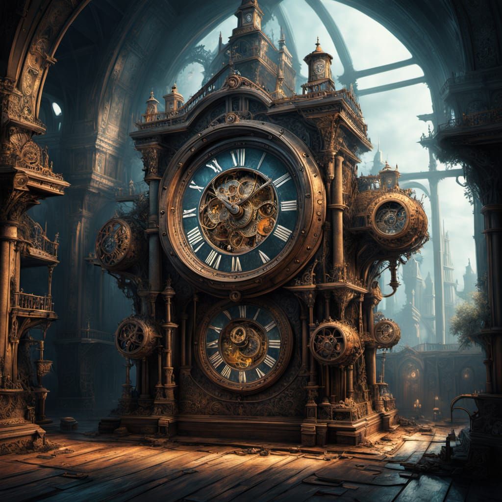 Steampunk City Inside Clock: Detailed Matte Painting