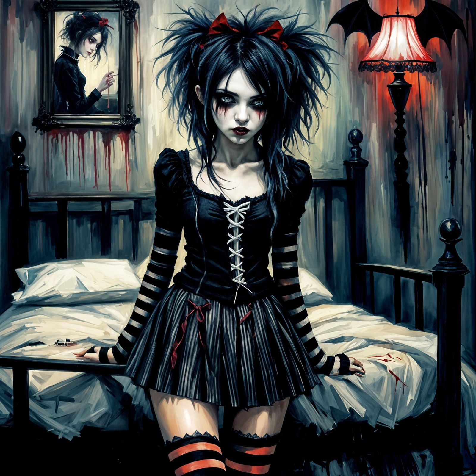 Impressionist Teen Vampire in Dark Bedroom