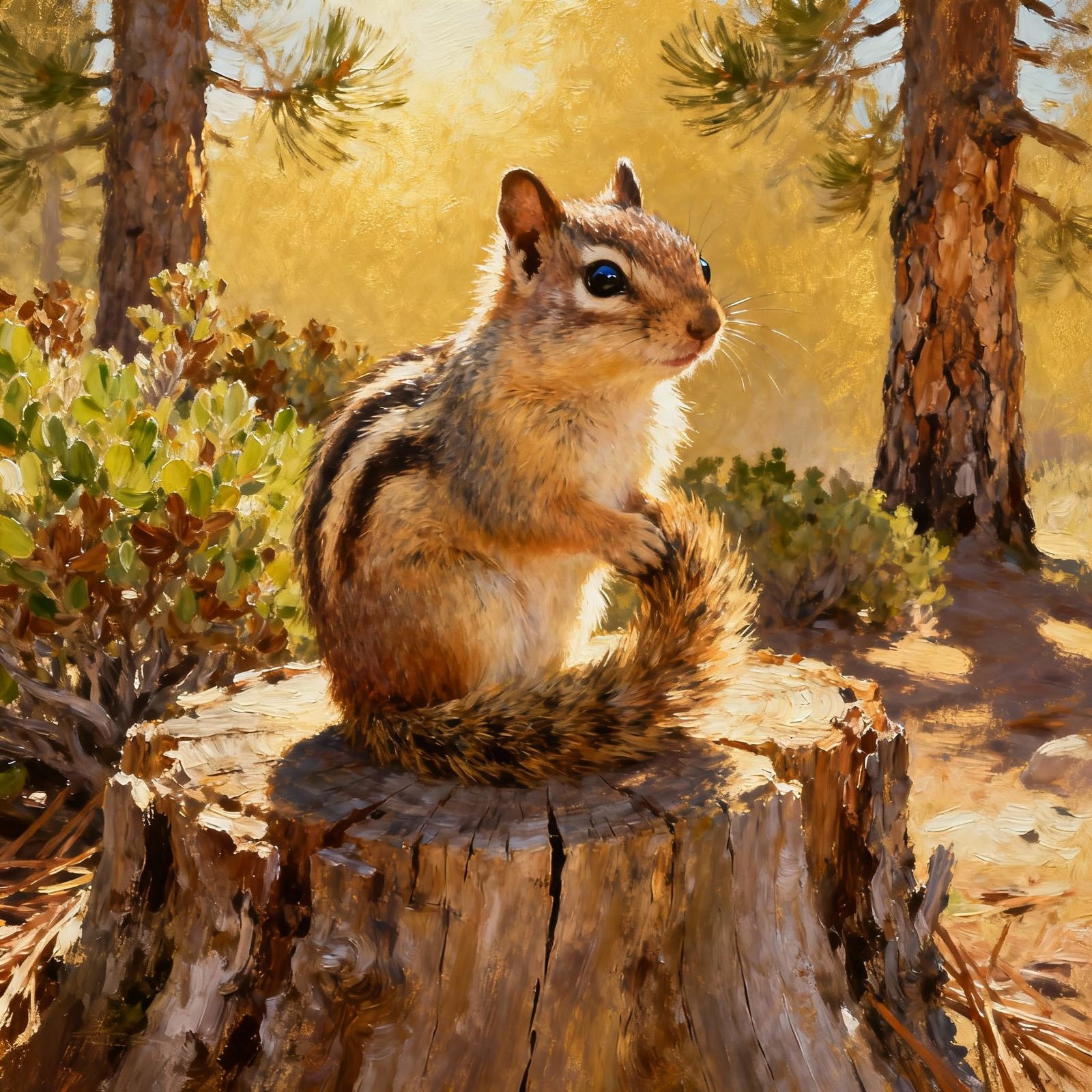 Cute Chipmunk on Pine Stump in Sierra Nevada