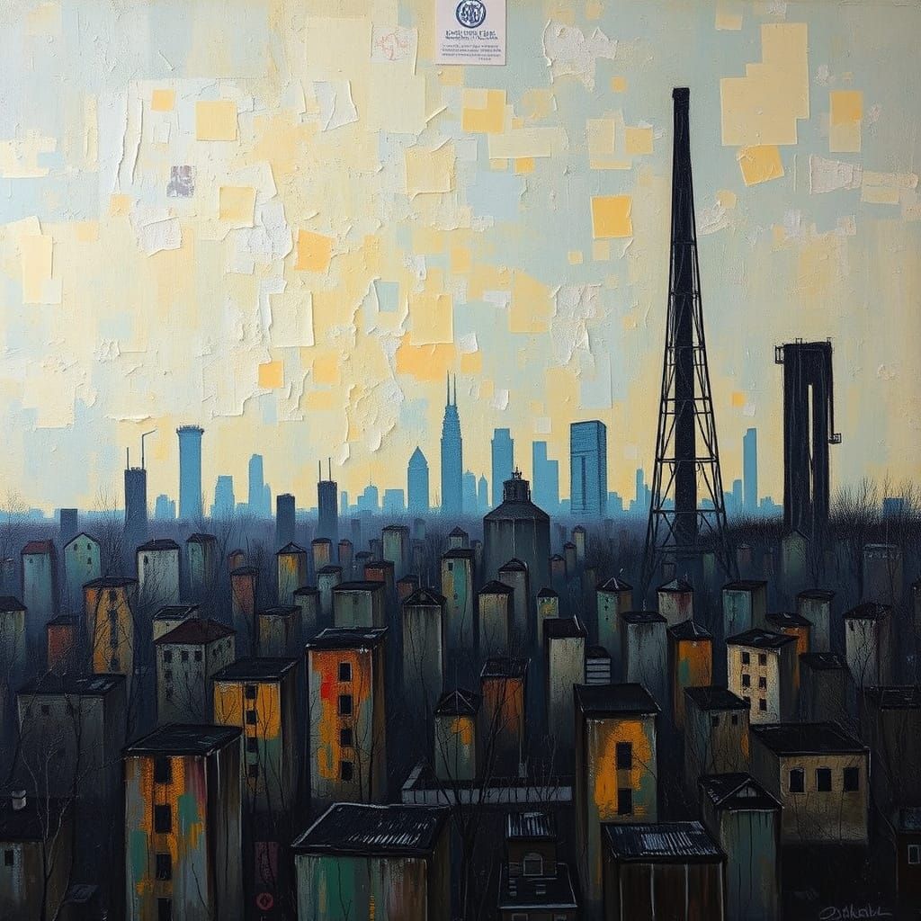 Chernobyl's Pripyat Skyline: Neo-Impressionist Oil Painting