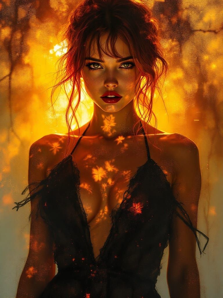 Pin-Up Woman in Luminous Twilight, Refracting Light