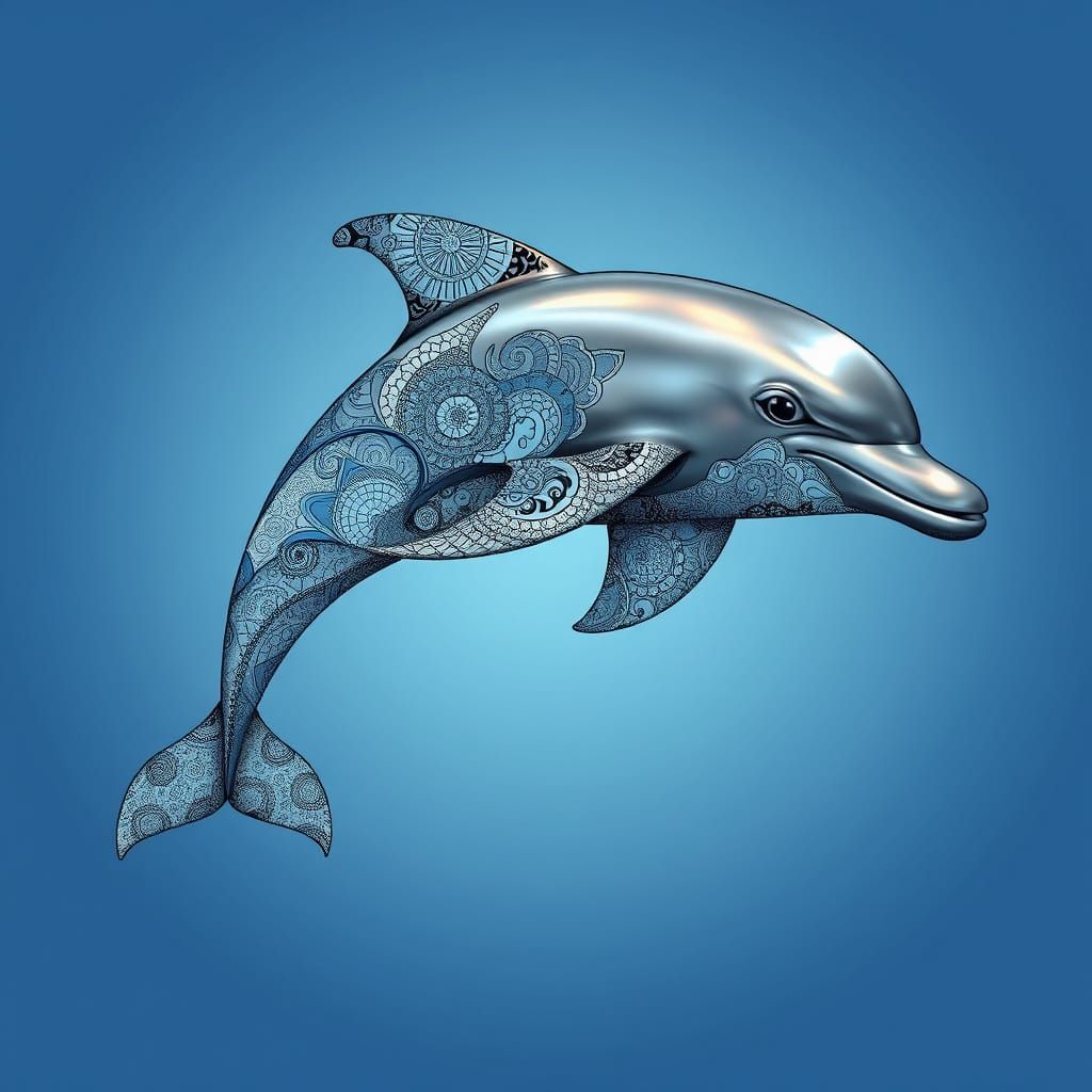 Realistic Zentangle Dolphin in Vibrant Colors