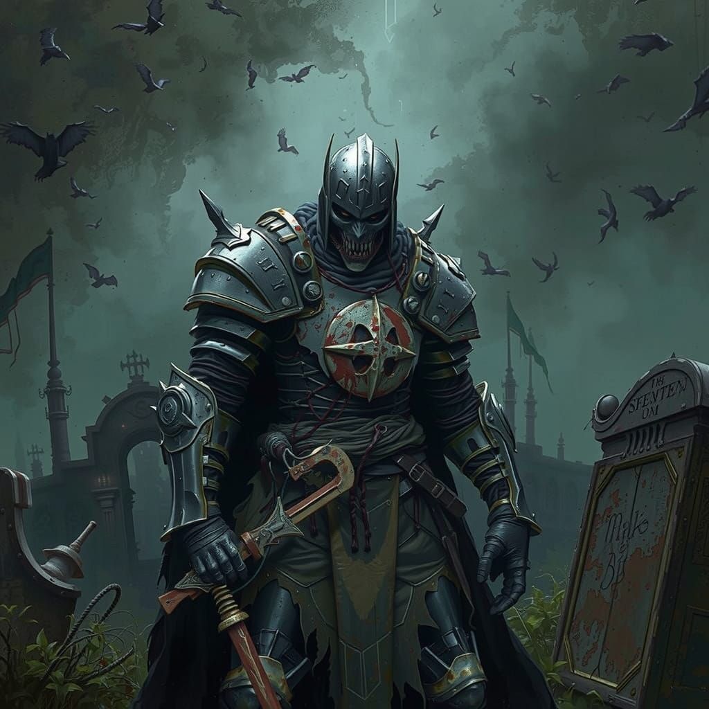 Decaying Knight in Tattered Armor Wields Rusty Sword