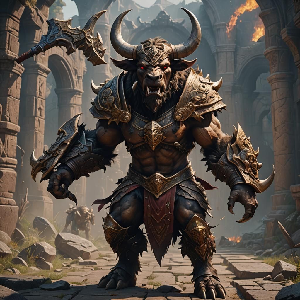 Detailed Matte Painting of a Minotaur Fighter