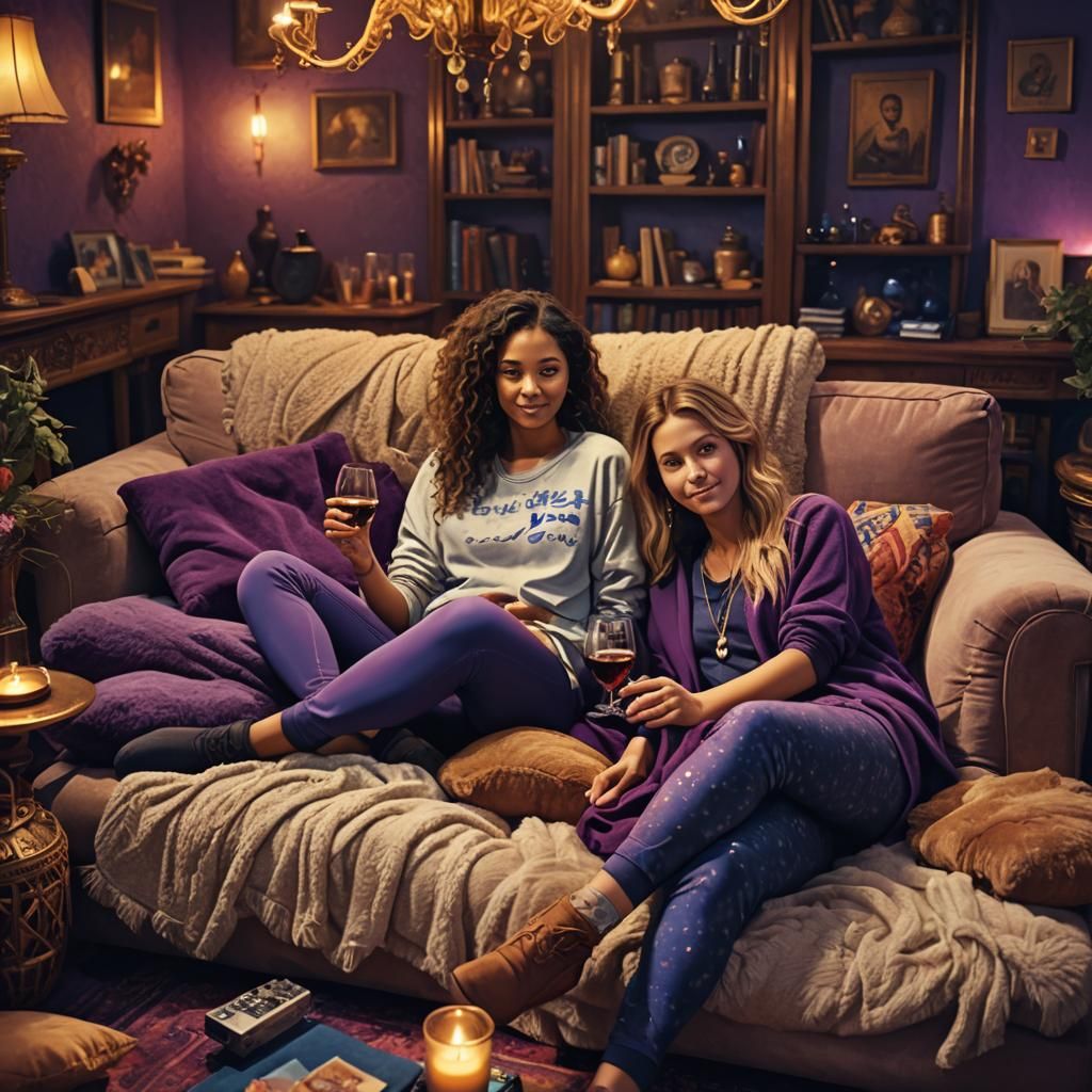 Cosy evening in with best friend, wine, a good film and comfy throws, snuggly leggings and slouchy t shirts