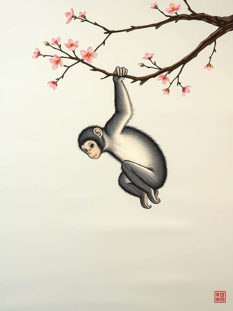 Monkey Hanging from a Branch