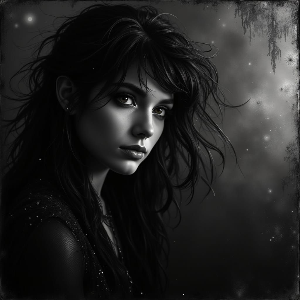 Moody Fae Portrait in Dark Cyberpunk Style