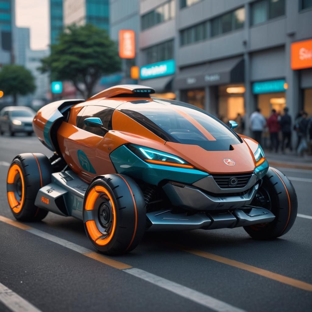 Futuristic Cyber Vehicle in Orange and Teal