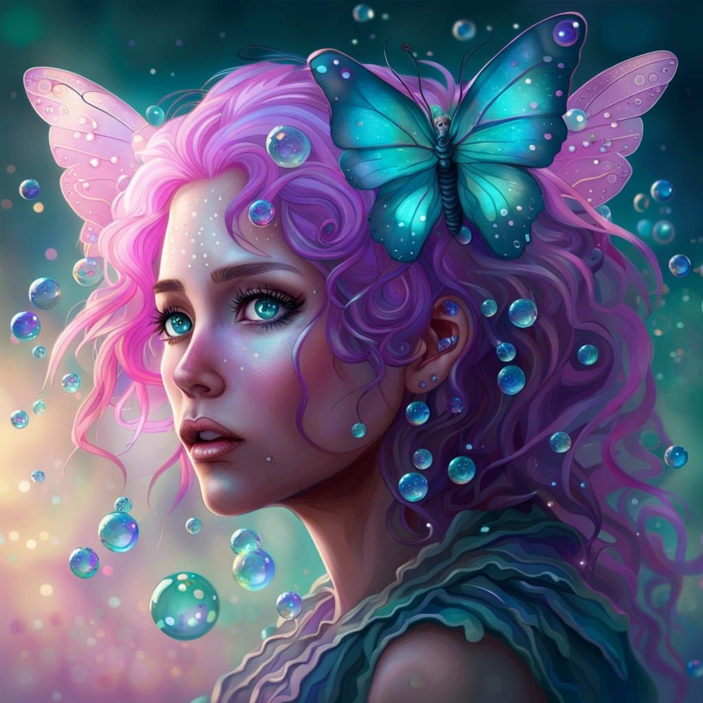 Pink Haired Fairy with Butterfly Wings