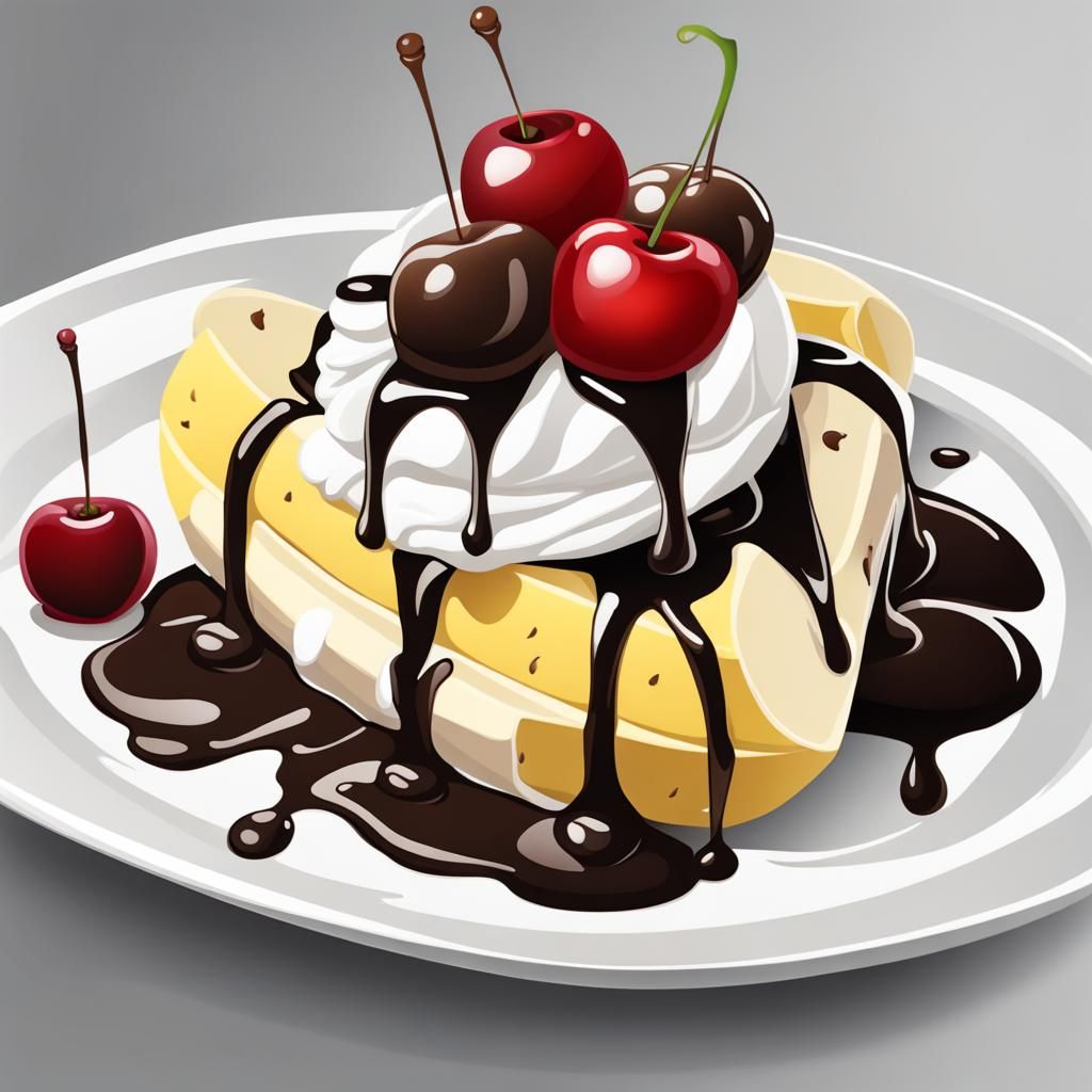 Delicious Banana Split with Ice Cream and Cherry