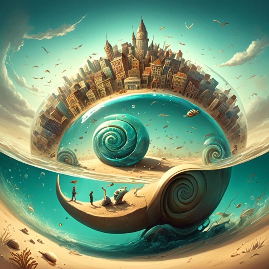 Surreal Snail City on Ocean Shore