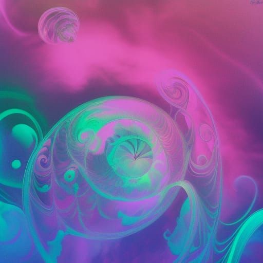 Cosmic Nautilus Swirls with Pink Flowers