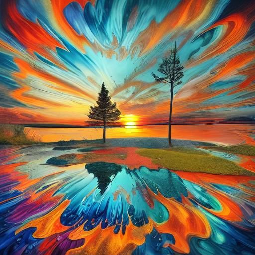 Sunset on a Fractal Beach in Magical Realism