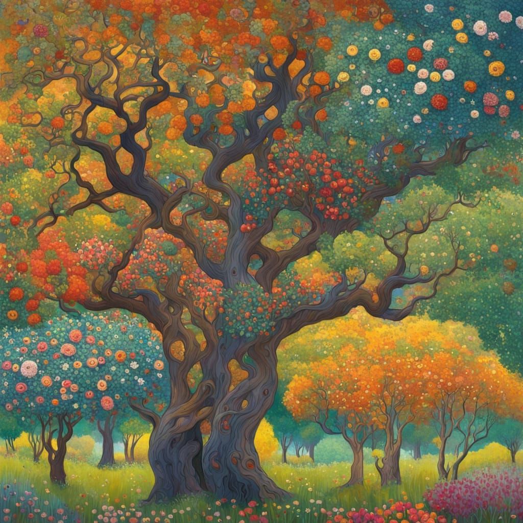 Floral Canopy: A Klimt-Inspired Landscape