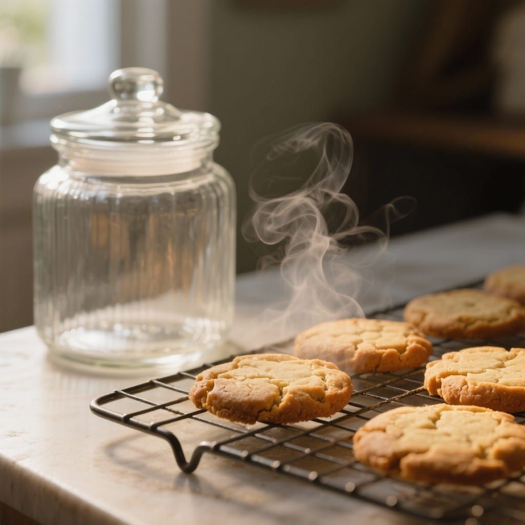 Warm Sugar Cookies Cooling By Empty Cookie Jar