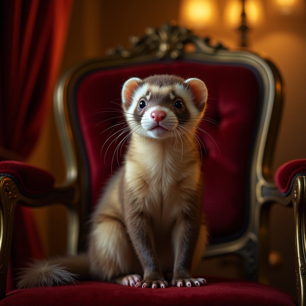Regal Ferret Portrait in Warm, Golden Light