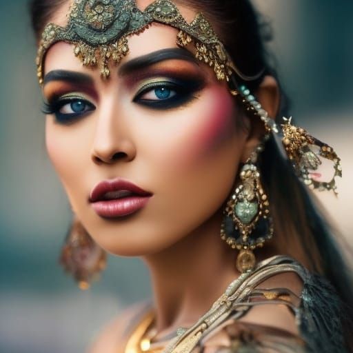 Native Woman Morphing into Wolf in Wintery Scene