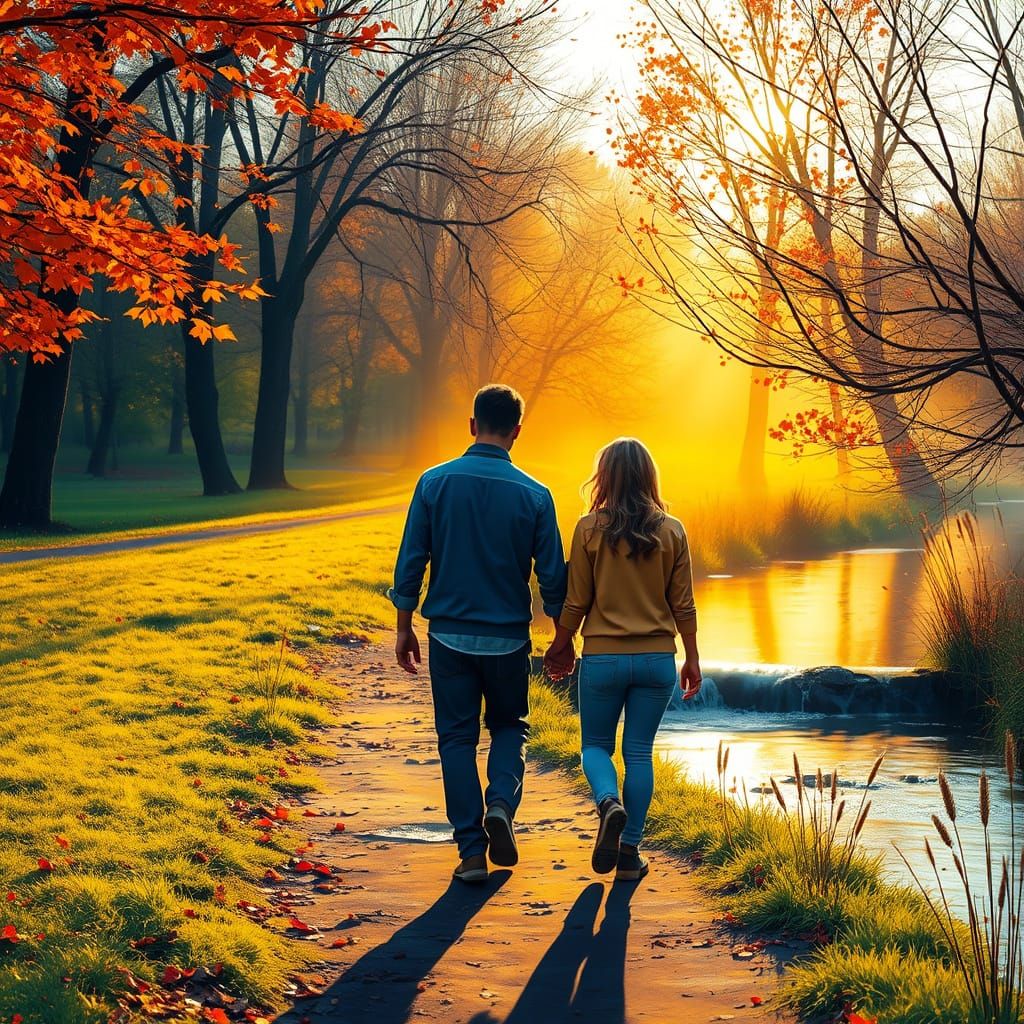 Couple's Autumn Stroll in Vibrant Graffiti Art Style