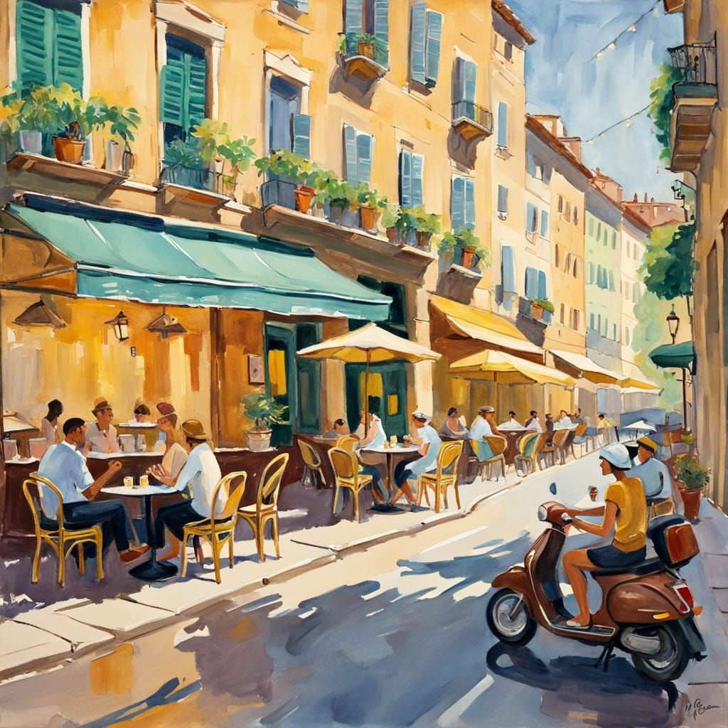 Whimsical Italian Summer Scene in Impressionist Style