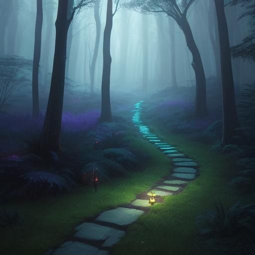 Mystical Night Pathway in a Fantasy Forest