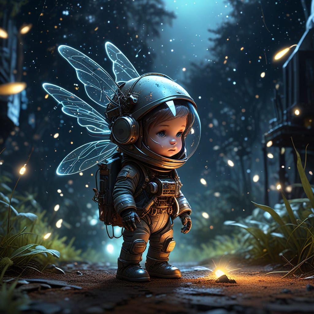little fairy kid with space helmet