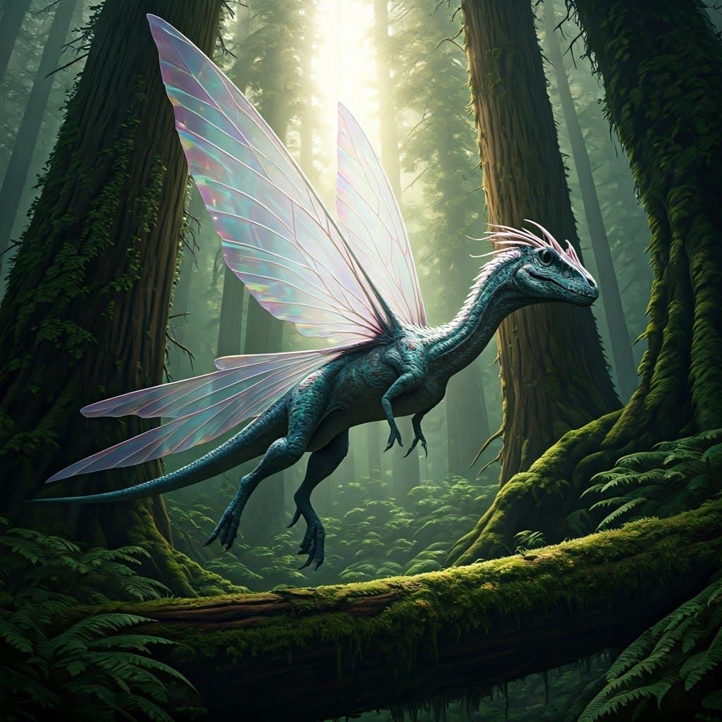 Majestic Hybrid Fairy Soars Through Misty Forest
