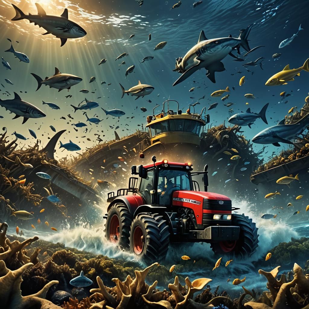 Underwater Tractor Scene in Fantasy Realism