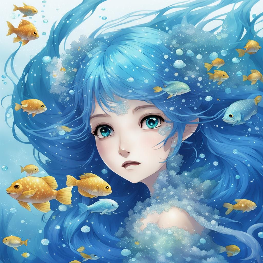 Anime-Style Blue Mermaid Illustration