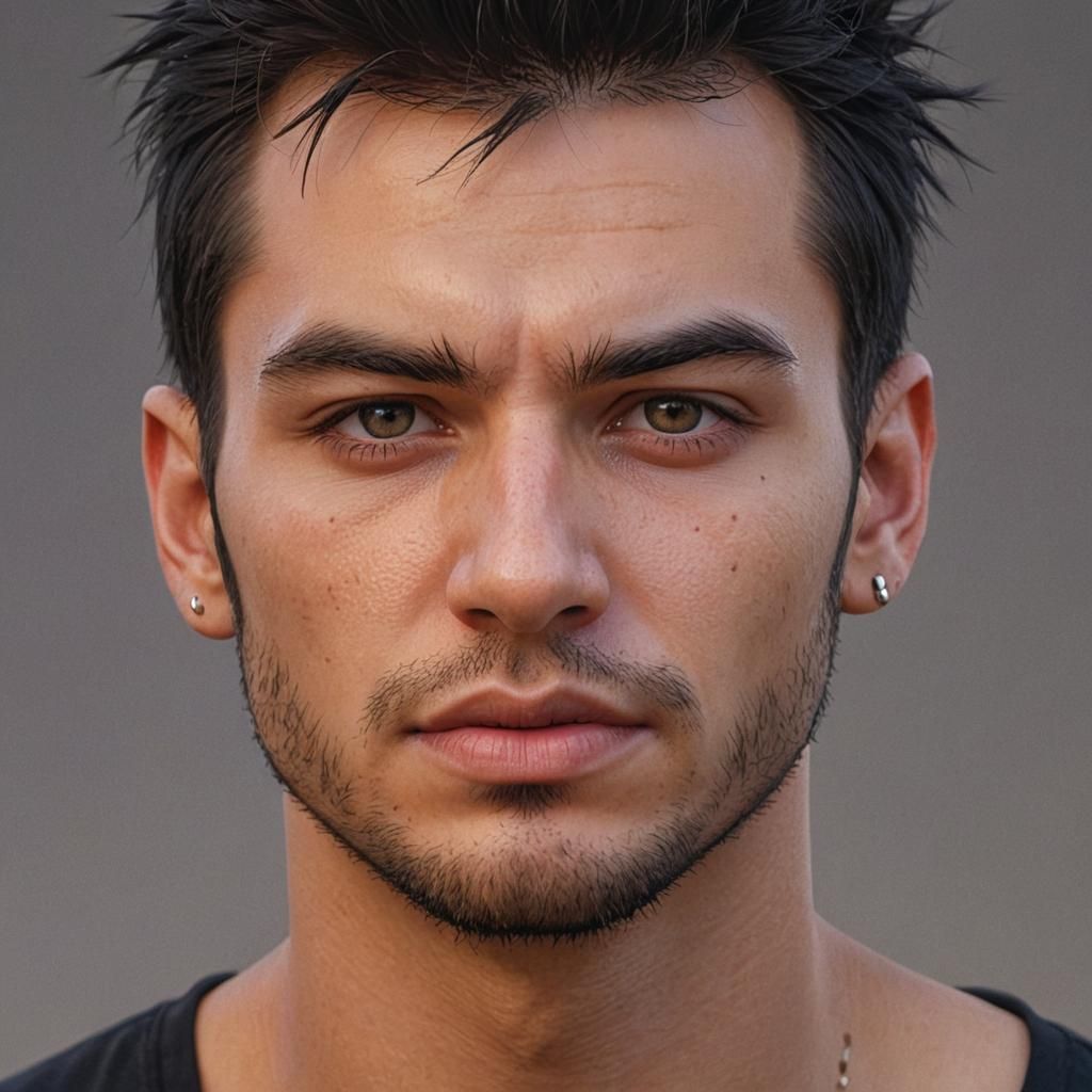 Stylized Portrait of Pierced Man with Faux Hawk