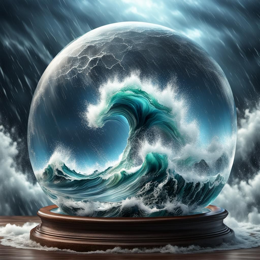 Sea Storm Inside Glass Globe in Hyperrealistic 3D