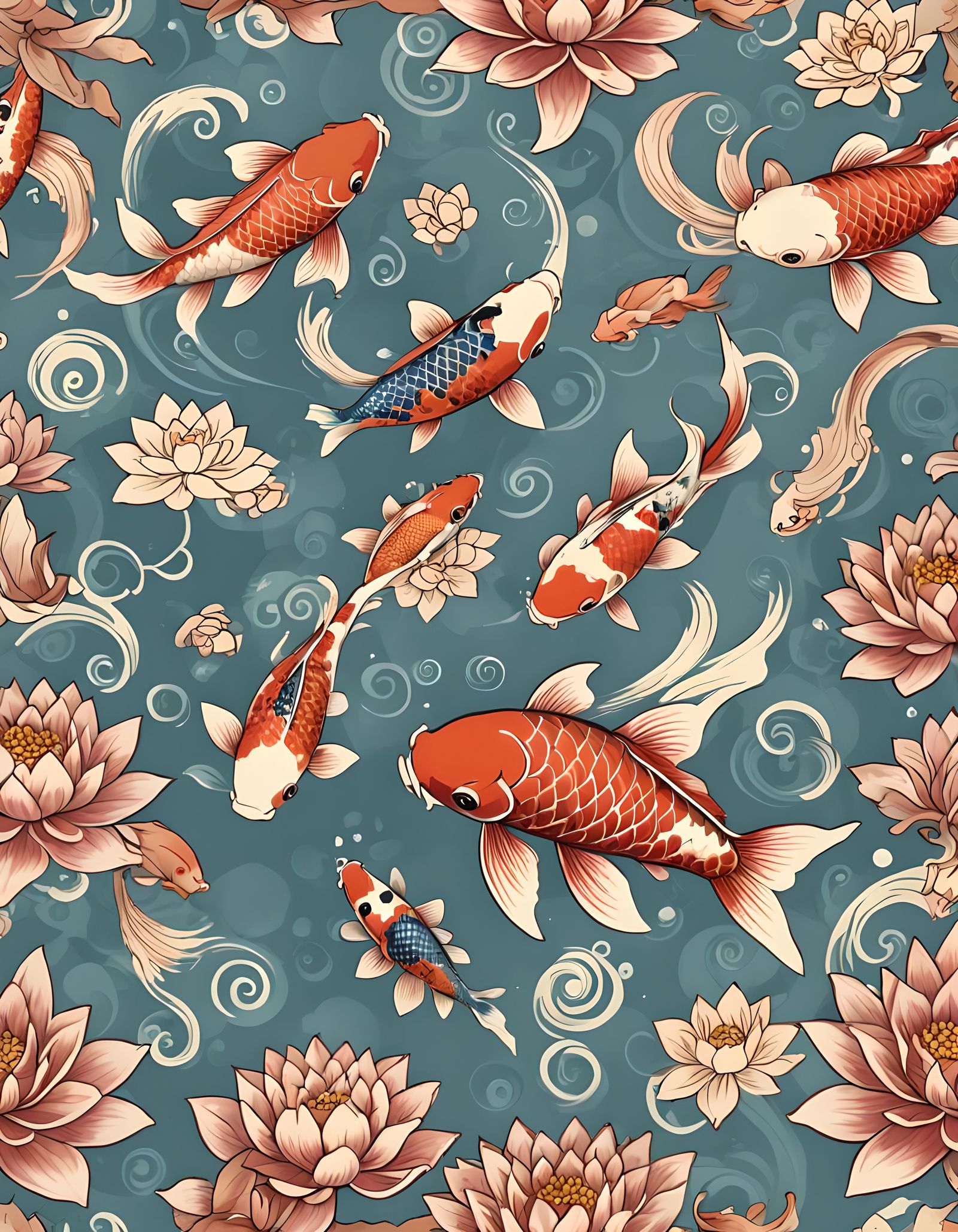 Koi Fish and Lotus Pond Image