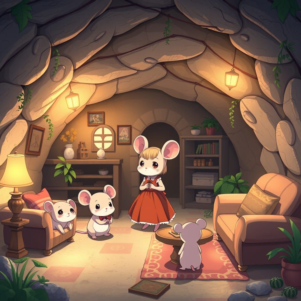 Cute Mouse Family in Cozy Underground Home