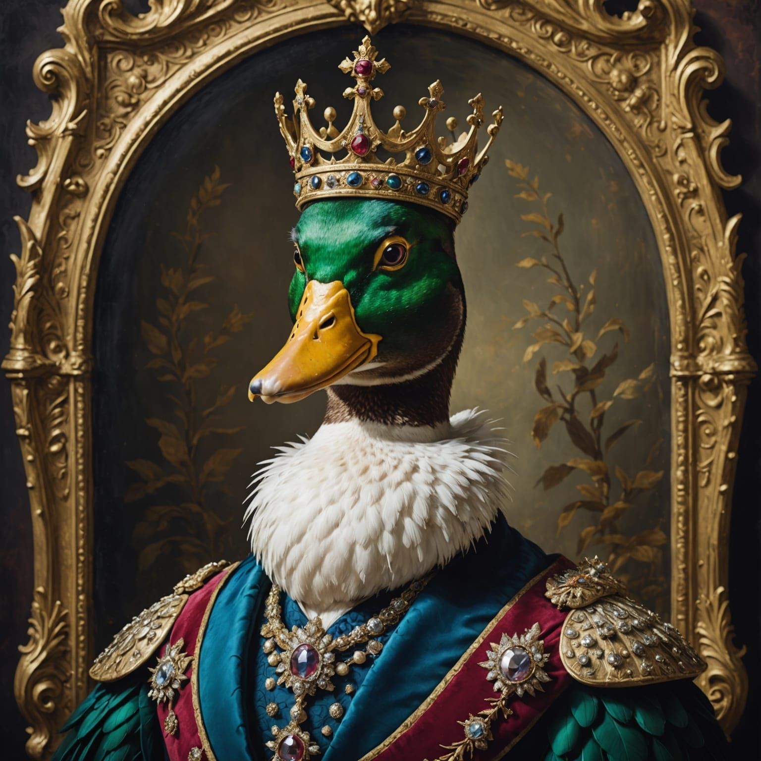 Royal Duck King Portrait with Elaborate Crown