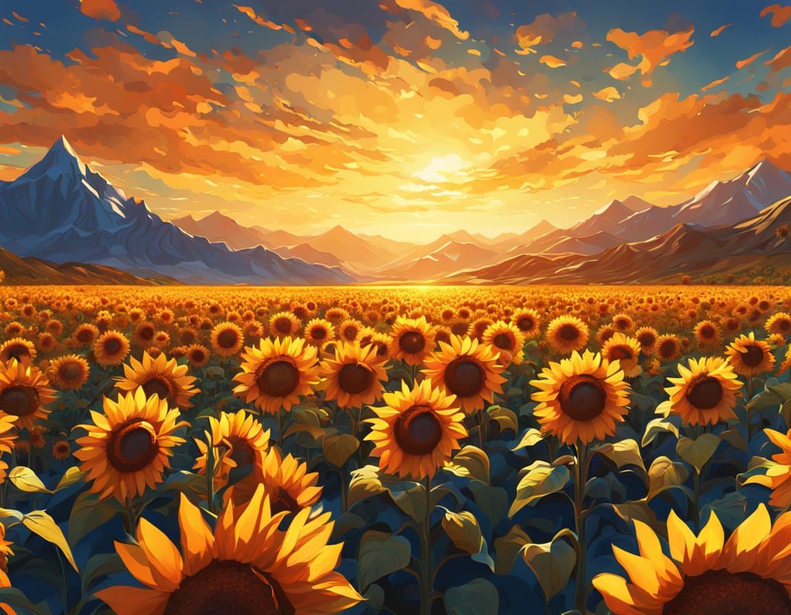Vibrant Chrome Sunflowers in Warm Golden Hour