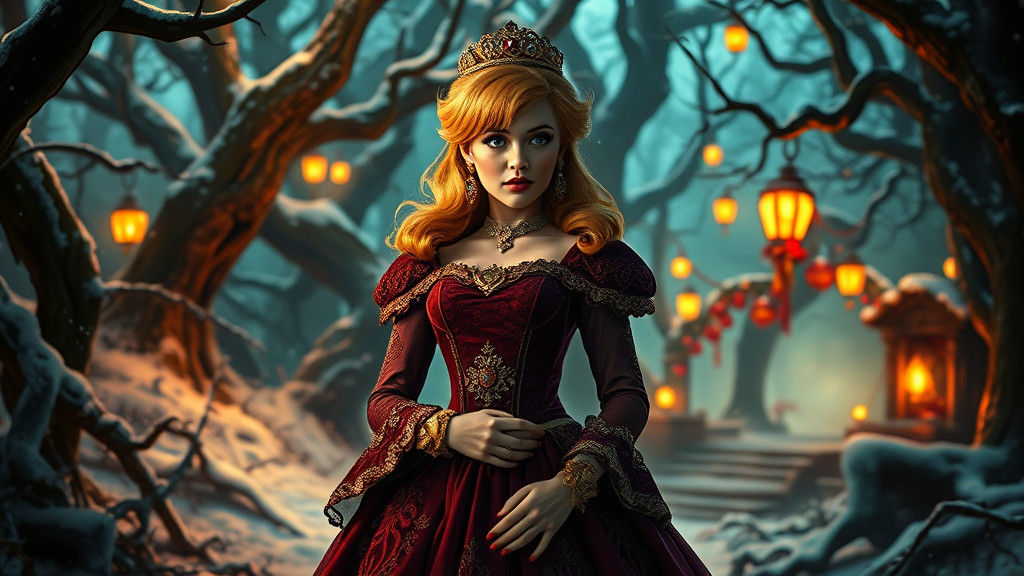 Princess Peach in Dark Fantasy Christmas, Hyperrealistic Art