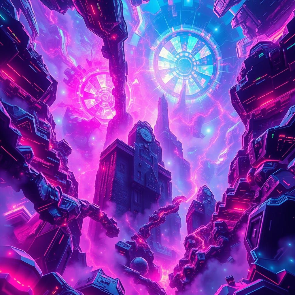 Ethereal Cyberpunk Fractals Dance with Neon Energies