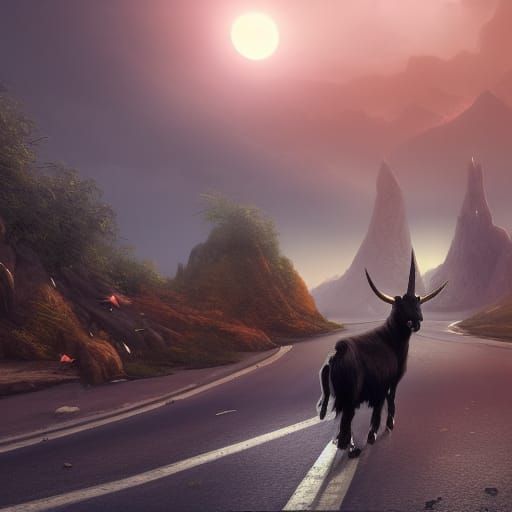 Goat in Road: Detailed Matte Painting