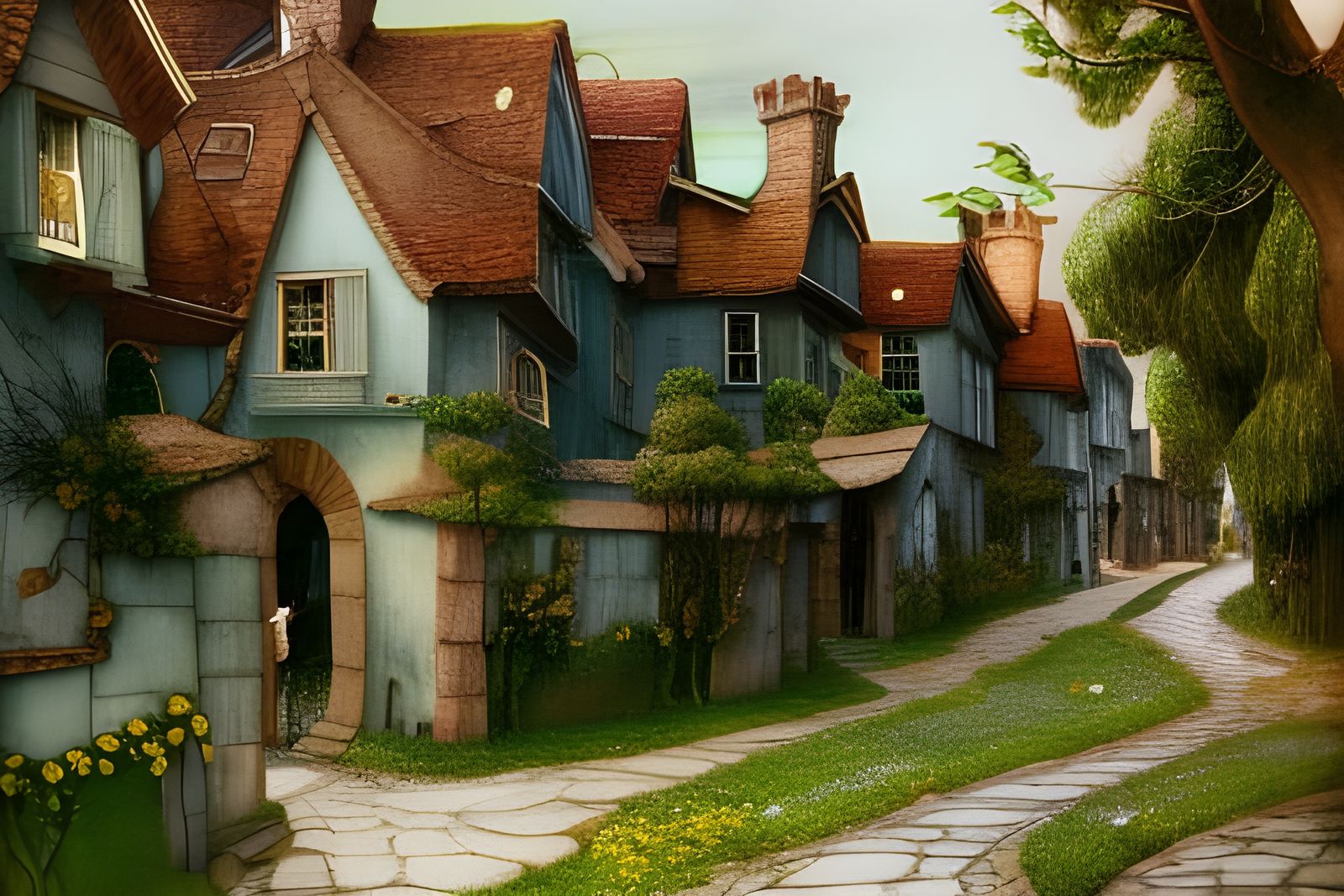 Medieval Village Street: A Pre-Raphaelite Fairytale