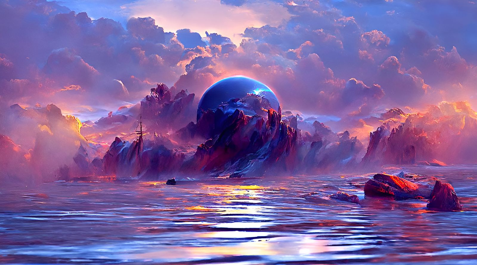 Ship Sailing on Dark Seas in Hyperrealist Style