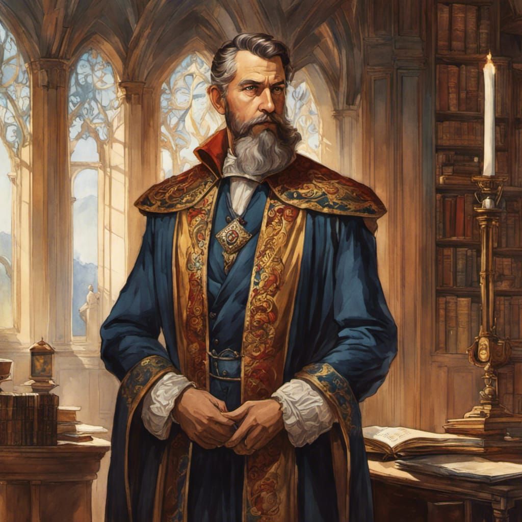 Stern Medieval Aristocrat in Renaissance Study